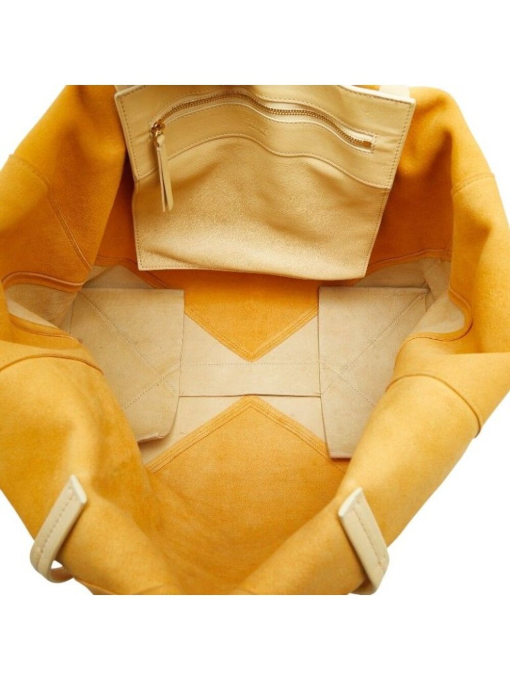 Celine Horizontal Cabas Shoulder Bag Tote Yellow Beige Leather - Picture 8 of 10